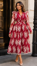 Vestido Midi Floral Bordado