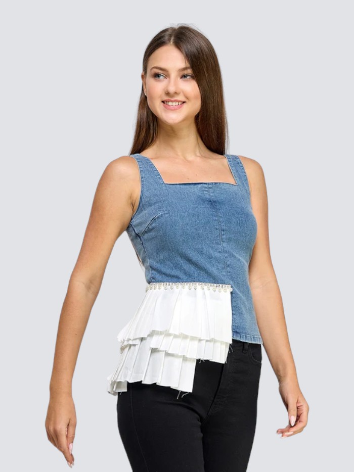 Top Denim Ruffled Elegance