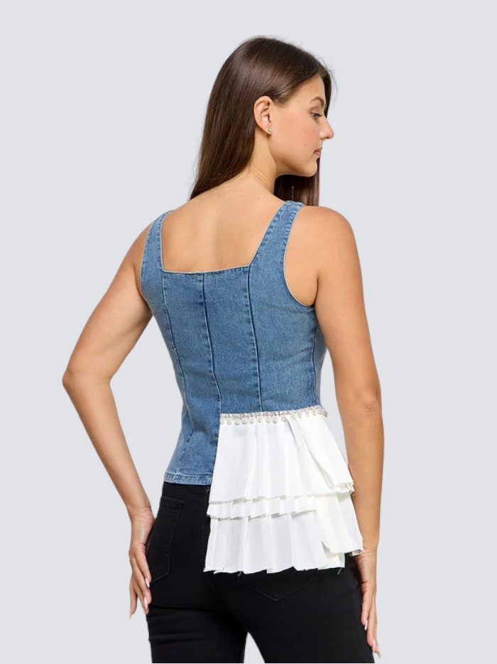 Top Denim Ruffled Elegance